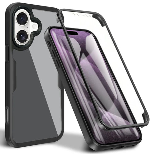 For iPhone 16 Plus Case Acrylic+TPU Clear Phone Cover with PET Screen Film - Black - 1