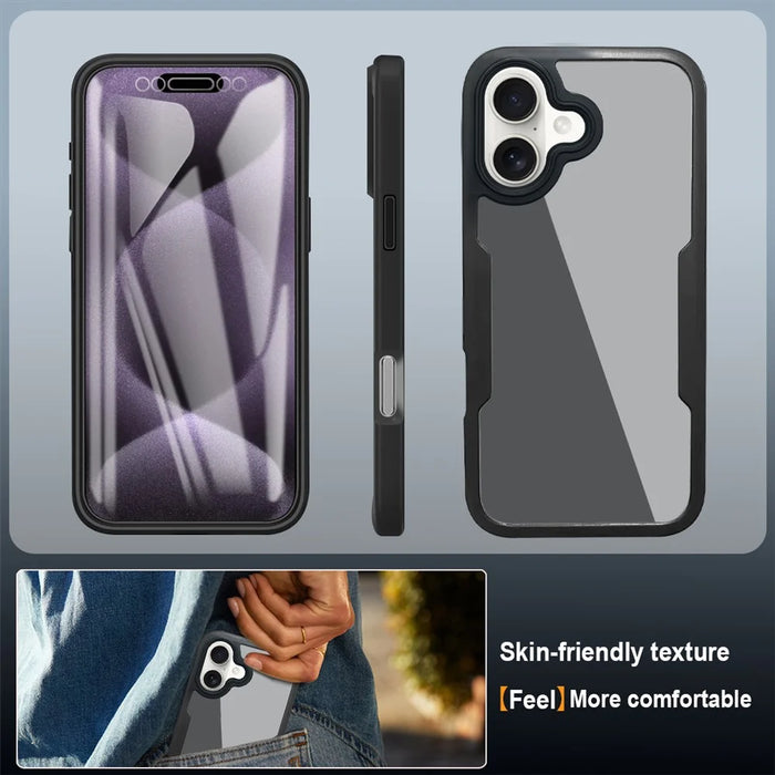 For iPhone 16 Plus Case Acrylic+TPU Clear Phone Cover with PET Screen Film - Black - 6