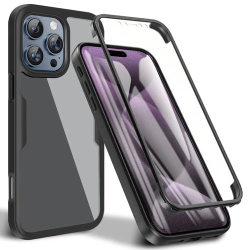 For iPhone 16 Pro Max Case Acrylic+TPU Clear Phone Cover with PET Screen Film - Black - 1