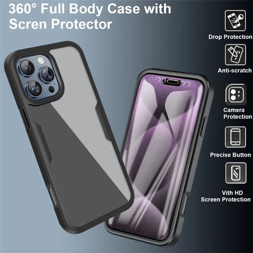 For iPhone 16 Pro Max Case Acrylic+TPU Clear Phone Cover with PET Screen Film - Black - 3