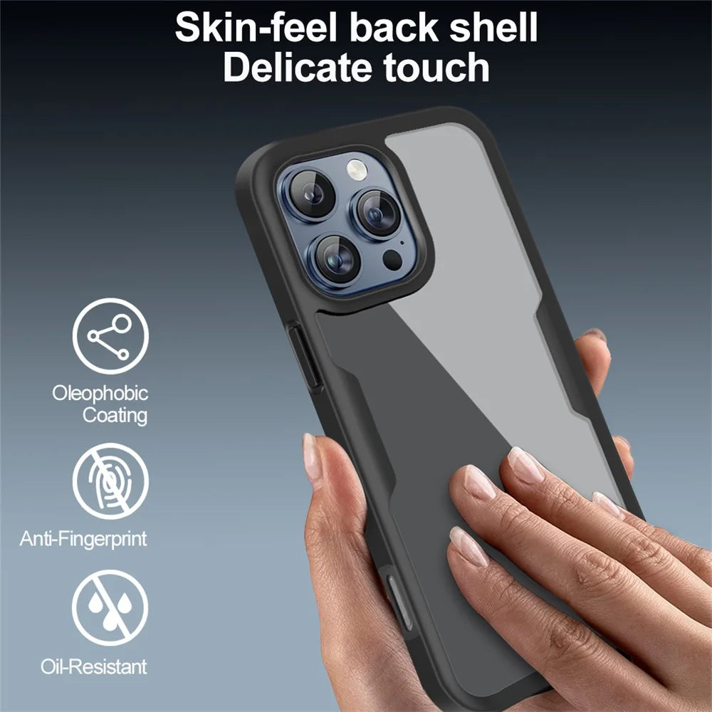 For iPhone 16 Pro Case Acrylic+TPU Clear Phone Cover with PET Screen Film - Black - 4