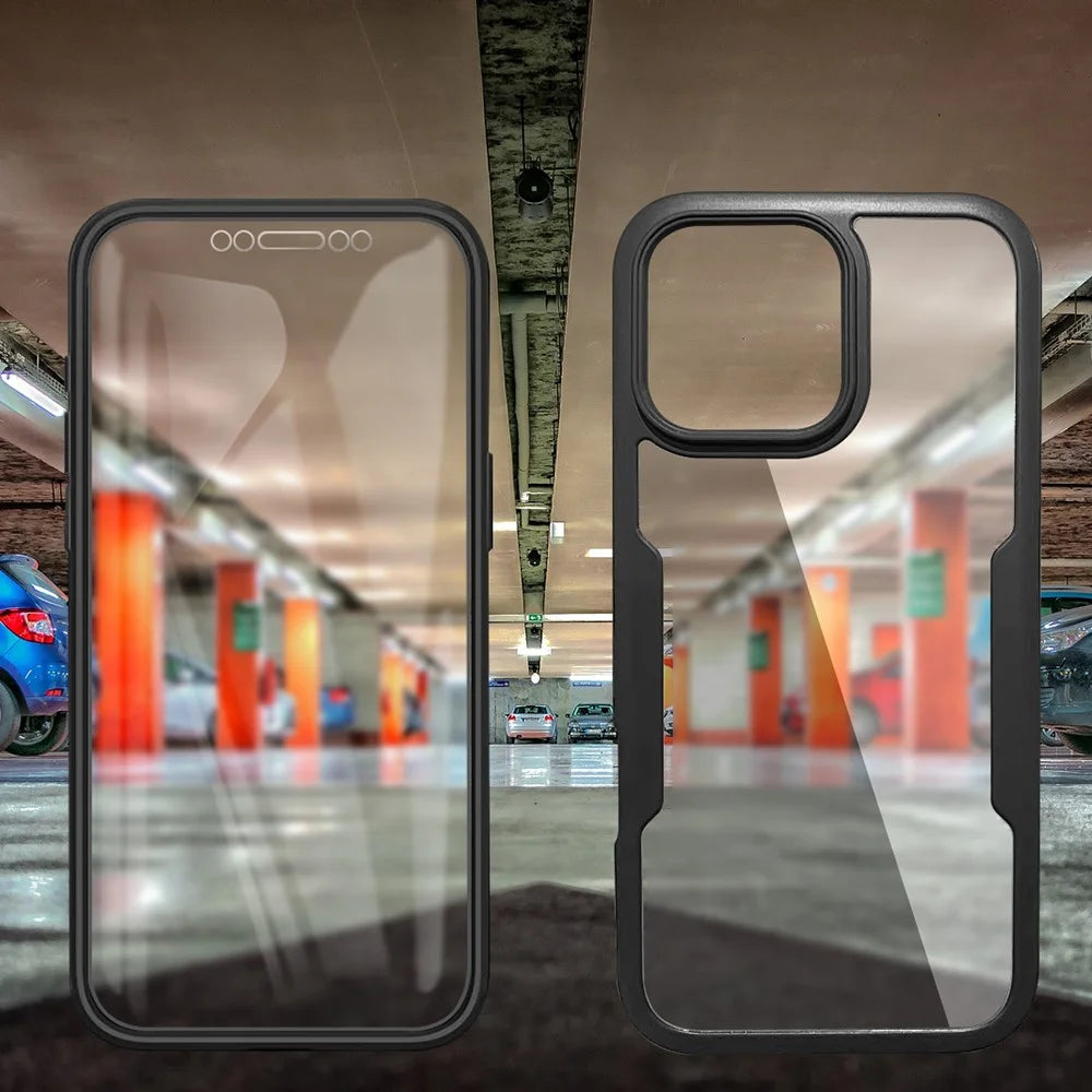 For iPhone 16 Pro Case Acrylic+TPU Clear Phone Cover with PET Screen Film - Black - 7