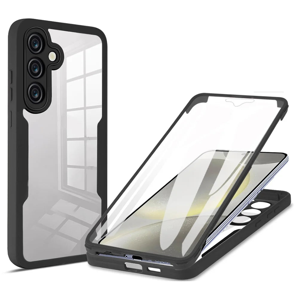 For Samsung Galaxy S24 FE Case Acrylic+TPU Clear Phone Cover with PET Screen Film - Black - 1