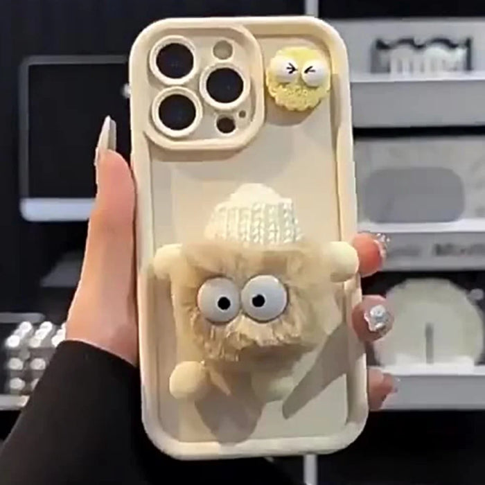 For iPhone 15 Pro Case 3D Fluffy Briquette Doll TPU Phone Cover - White - 3