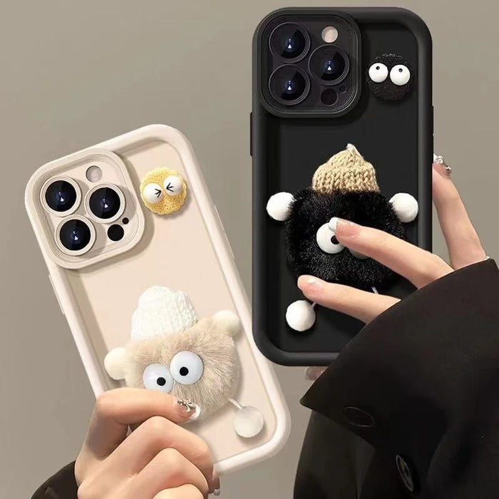 For iPhone 15 Pro Case 3D Fluffy Briquette Doll TPU Phone Cover - White - 4