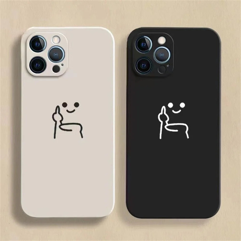 For iPhone 15 Pro Max Case Art Line Painting TPU Shockproof Phone Cover - White / Black Line Human - 2