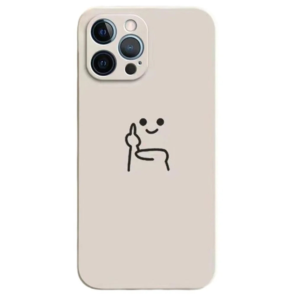 For iPhone 15 Pro Case Art Line Painting TPU Shockproof Phone Cover - White / Black Line Human - 1