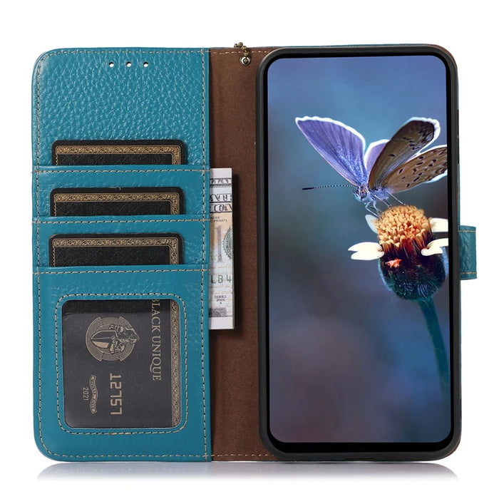 For Samsung Galaxy S25 Ultra Case RFID Blocking Litchi Texture Genuine Cow Leather Phone Cover - Blue - 2