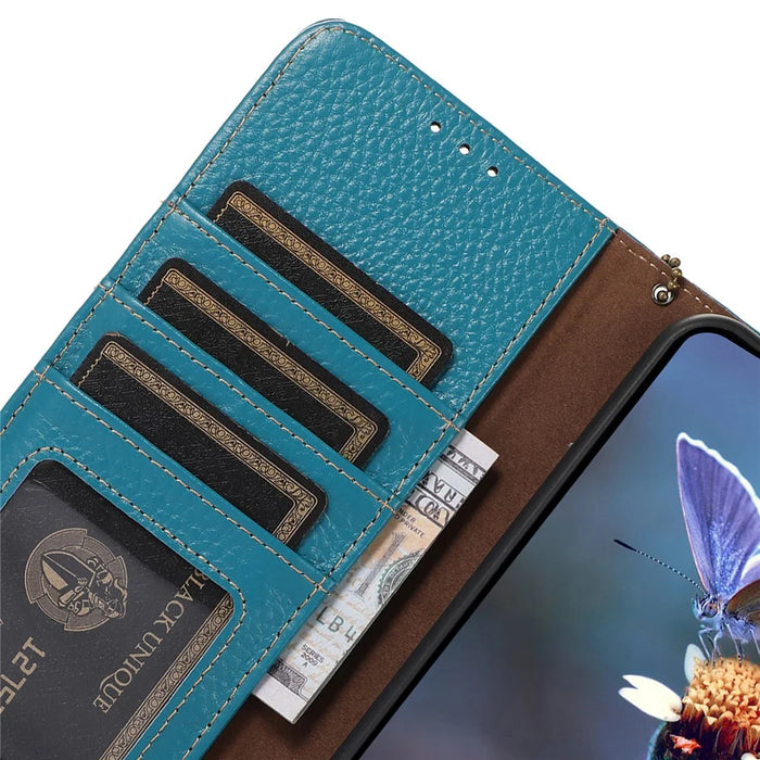 For Samsung Galaxy S25 Ultra Case RFID Blocking Litchi Texture Genuine Cow Leather Phone Cover - Blue - 5