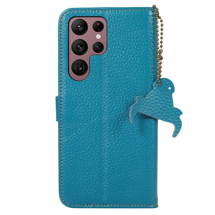 For Samsung Galaxy S25 Ultra Case RFID Blocking Litchi Texture Genuine Cow Leather Phone Cover - Blue - 7