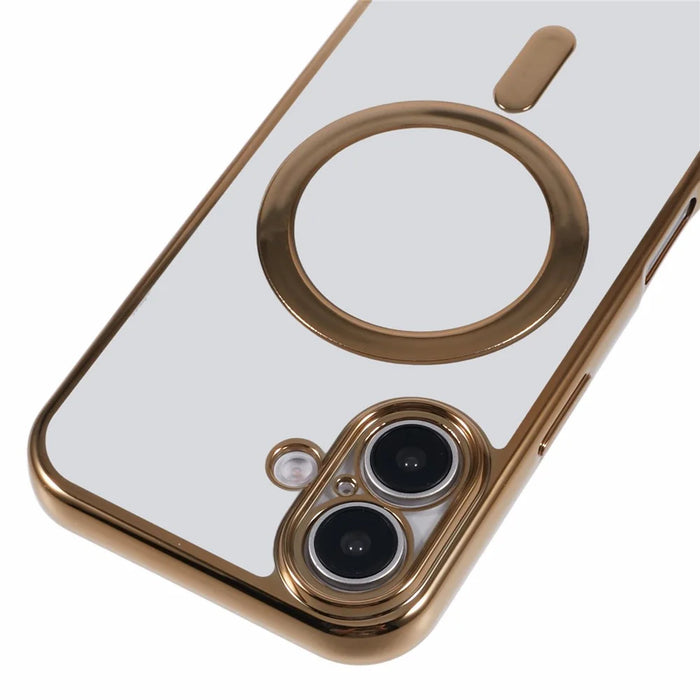 For iPhone 16 Case Compatible with MagSafe Electroplating TPU Cellphone Protector with Long Lanyard - Gold - 5