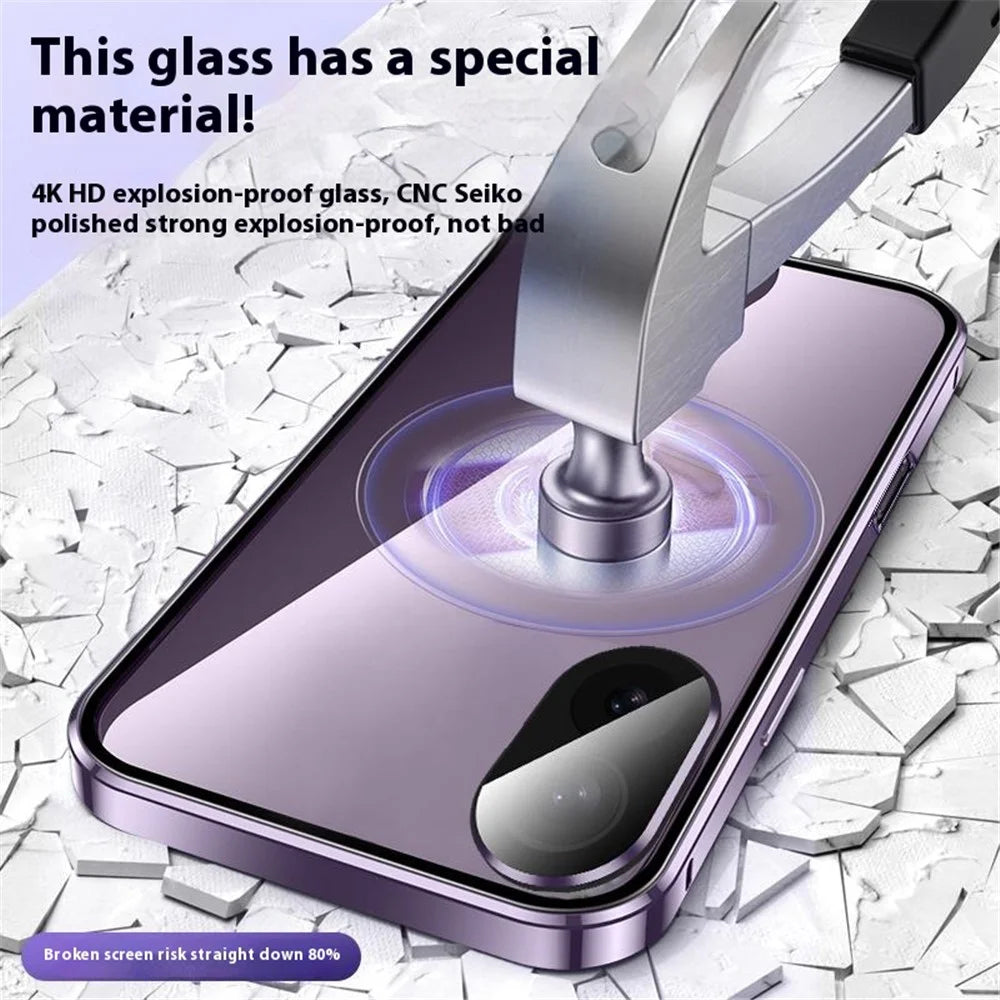 For iPhone 16 Plus Case Magnetic Adsorption Double Sides Tempered Glass+Metal Phone Cover with Buckle - Blue - 5