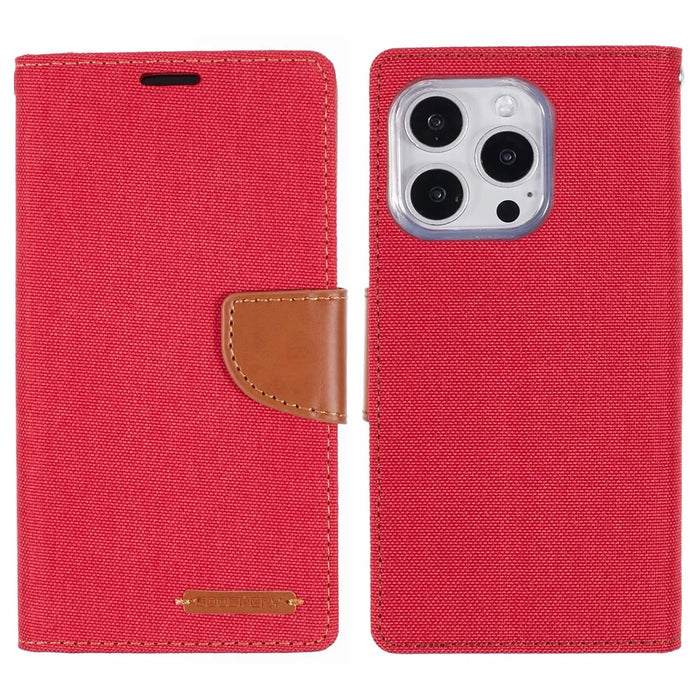 MERCURY GOOSPERY For iPhone 16 Pro Case Canvas Texture Leather Wallet Phone Cover - Red - 1