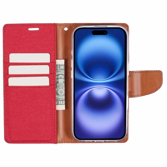MERCURY GOOSPERY For iPhone 16 Pro Case Canvas Texture Leather Wallet Phone Cover - Red - 2