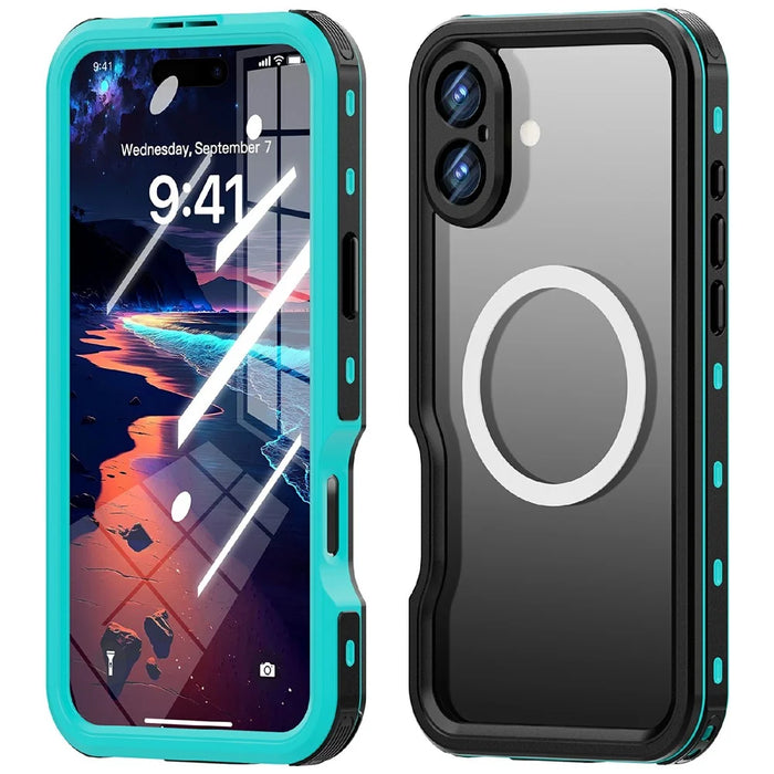 REDPEPPER D-UP Series For iPhone 16 Plus Case IP68 Waterproof Clear Back Panel Phone Cover Compatible with MagSafe - Blue - 1