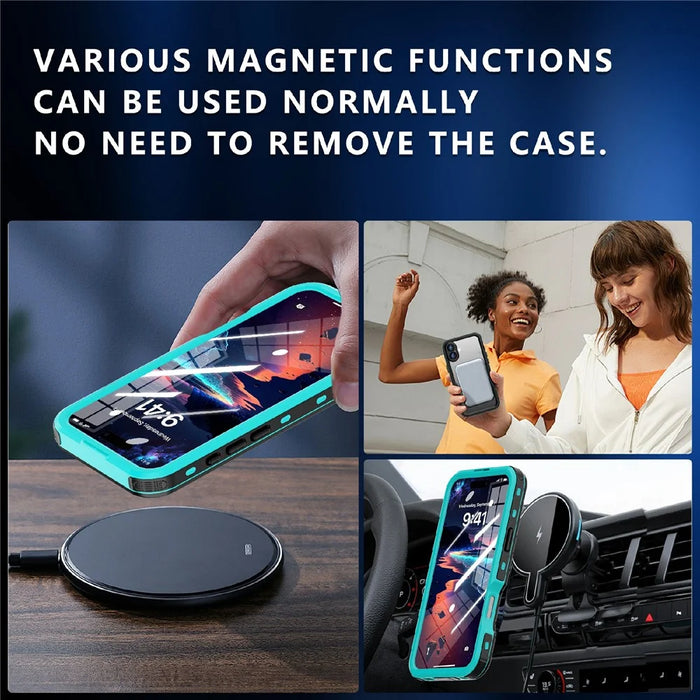 REDPEPPER D-UP Series For iPhone 16 Plus Case IP68 Waterproof Clear Back Panel Phone Cover Compatible with MagSafe - Blue - 4