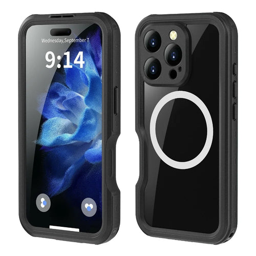 REDPEPPER D-UP Series For iPhone 16 Pro Case IP68 Waterproof Clear Back Panel Phone Cover Compatible with MagSafe - Black - 1