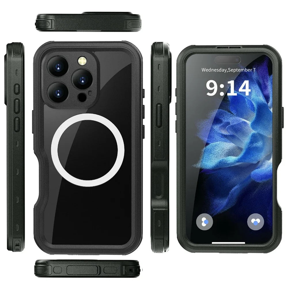 REDPEPPER D-UP Series For iPhone 16 Pro Case IP68 Waterproof Clear Back Panel Phone Cover Compatible with MagSafe - Black - 2