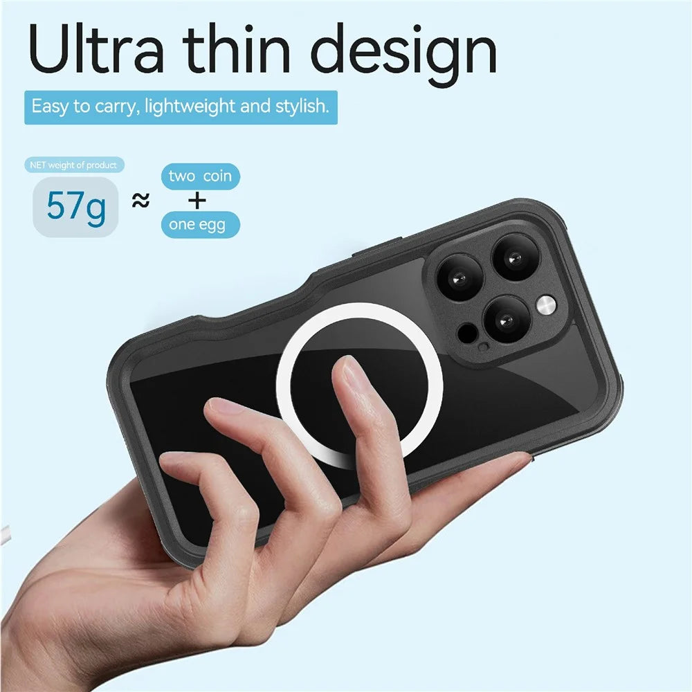 REDPEPPER D-UP Series For iPhone 16 Pro Case IP68 Waterproof Clear Back Panel Phone Cover Compatible with MagSafe - Black - 5