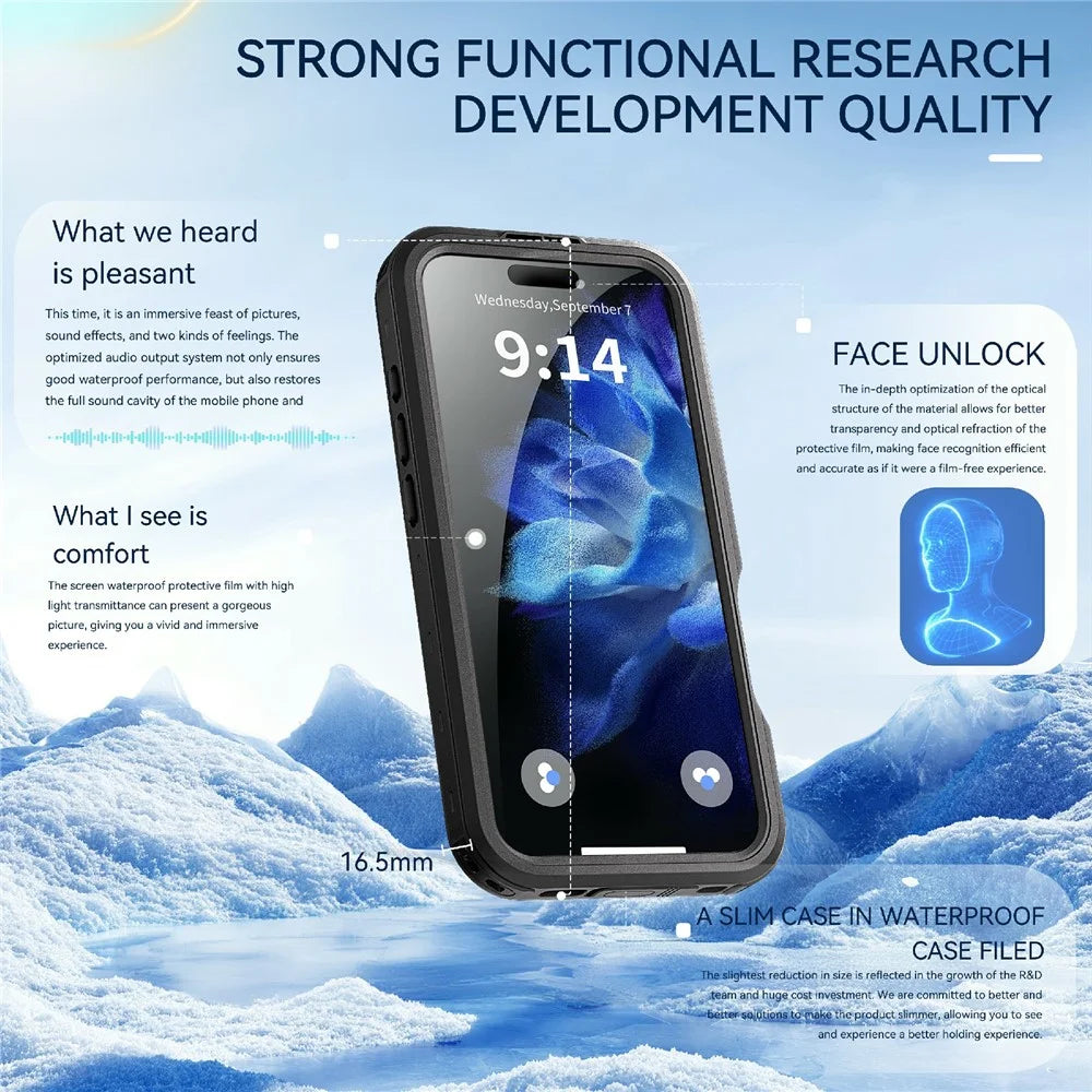 REDPEPPER D-UP Series For iPhone 16 Pro Case IP68 Waterproof Clear Back Panel Phone Cover Compatible with MagSafe - Black - 6