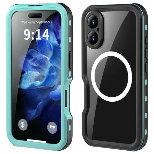 REDPEPPER D-UP Series For iPhone 16 Case IP68 Waterproof Clear Back Panel Phone Cover Compatible with MagSafe - Blue - 1