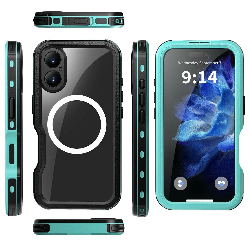 REDPEPPER D-UP Series For iPhone 16 Case IP68 Waterproof Clear Back Panel Phone Cover Compatible with MagSafe - Blue - 2