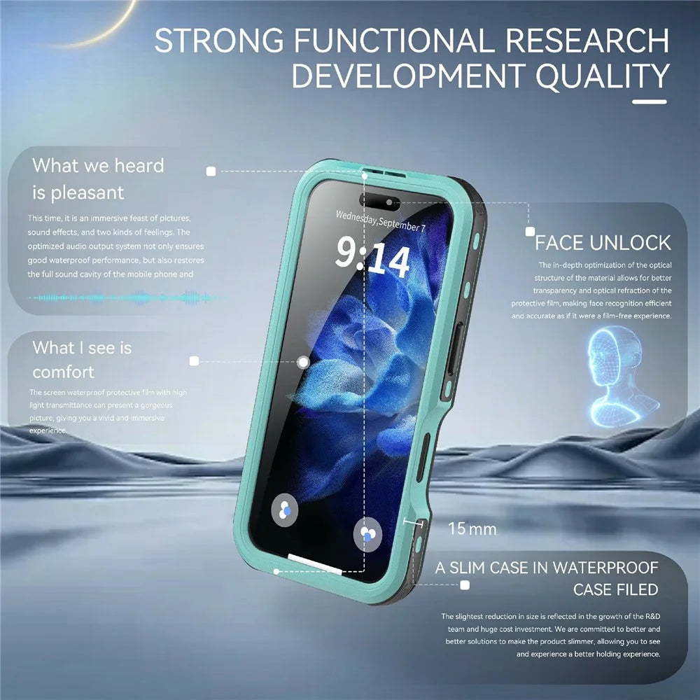 REDPEPPER D-UP Series For iPhone 16 Case IP68 Waterproof Clear Back Panel Phone Cover Compatible with MagSafe - Blue - 4