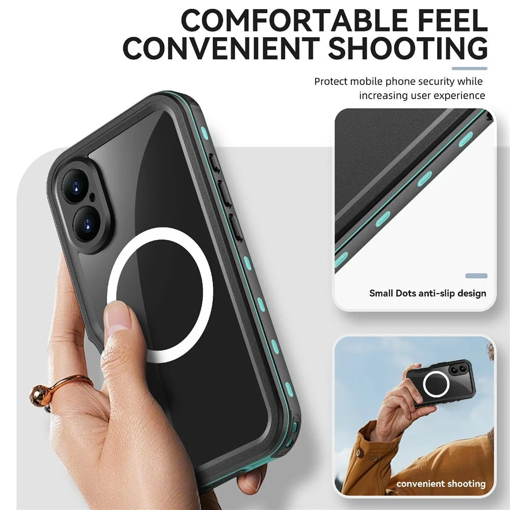 REDPEPPER D-UP Series For iPhone 16 Case IP68 Waterproof Clear Back Panel Phone Cover Compatible with MagSafe - Blue - 5