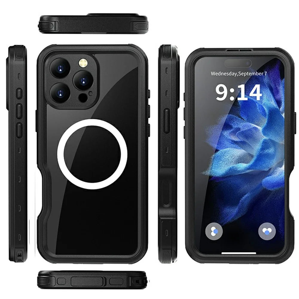 REDPEPPER D-UP Series For iPhone 16 Pro Max Case IP68 Waterproof Clear Back Panel Phone Cover Compatible with MagSafe - Black - 2
