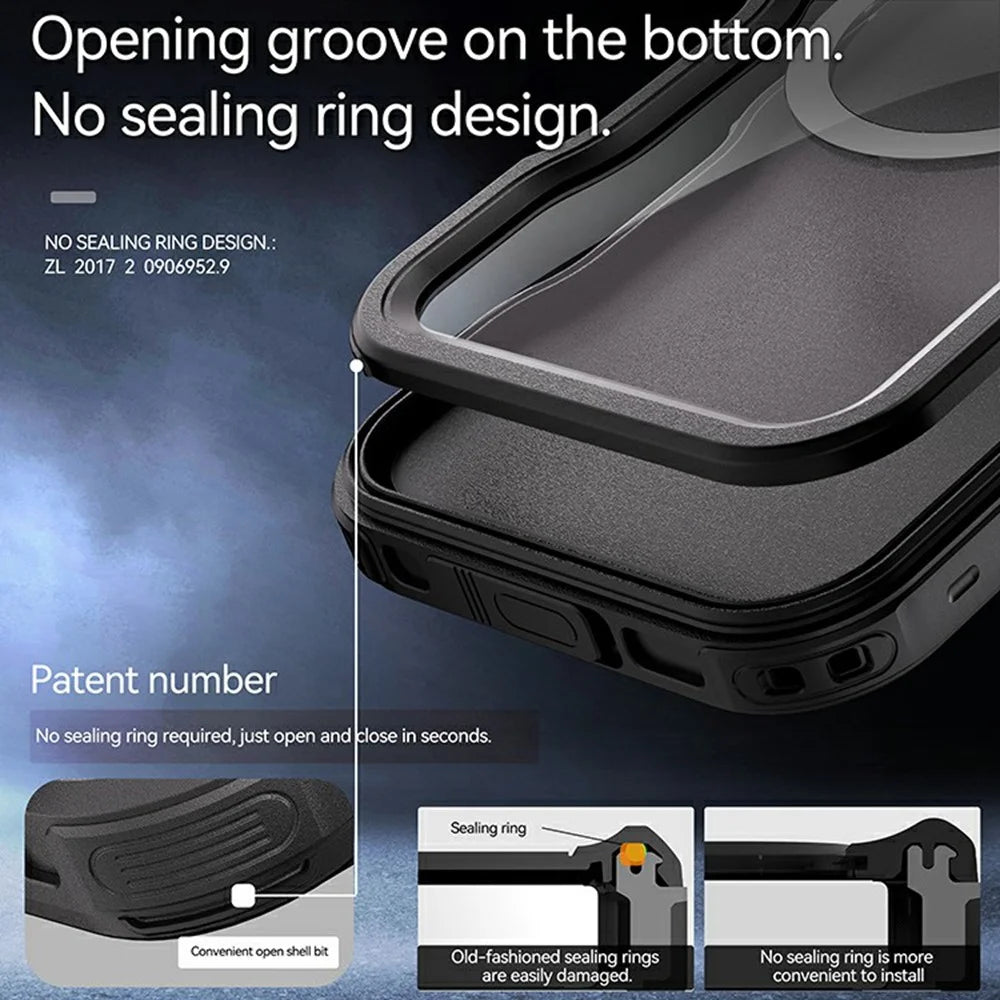 REDPEPPER D-UP Series For iPhone 16 Pro Max Case IP68 Waterproof Clear Back Panel Phone Cover Compatible with MagSafe - Black - 7