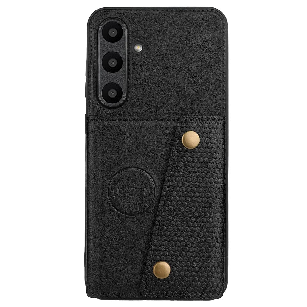 For Samsung Galaxy S24 FE Case Card Slots Kickstand Leather + TPU Phone Cover - Black - 1