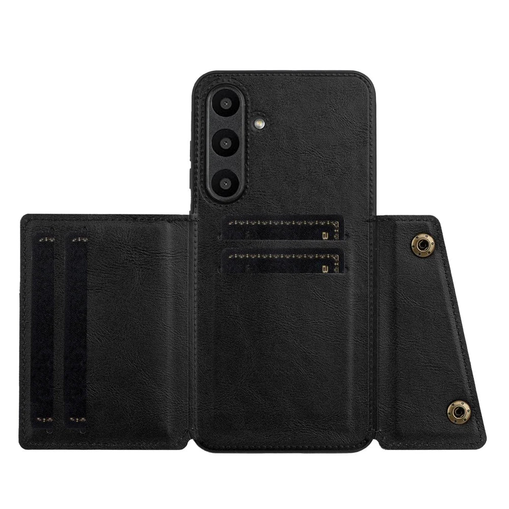 For Samsung Galaxy S24 FE Case Card Slots Kickstand Leather + TPU Phone Cover - Black - 3