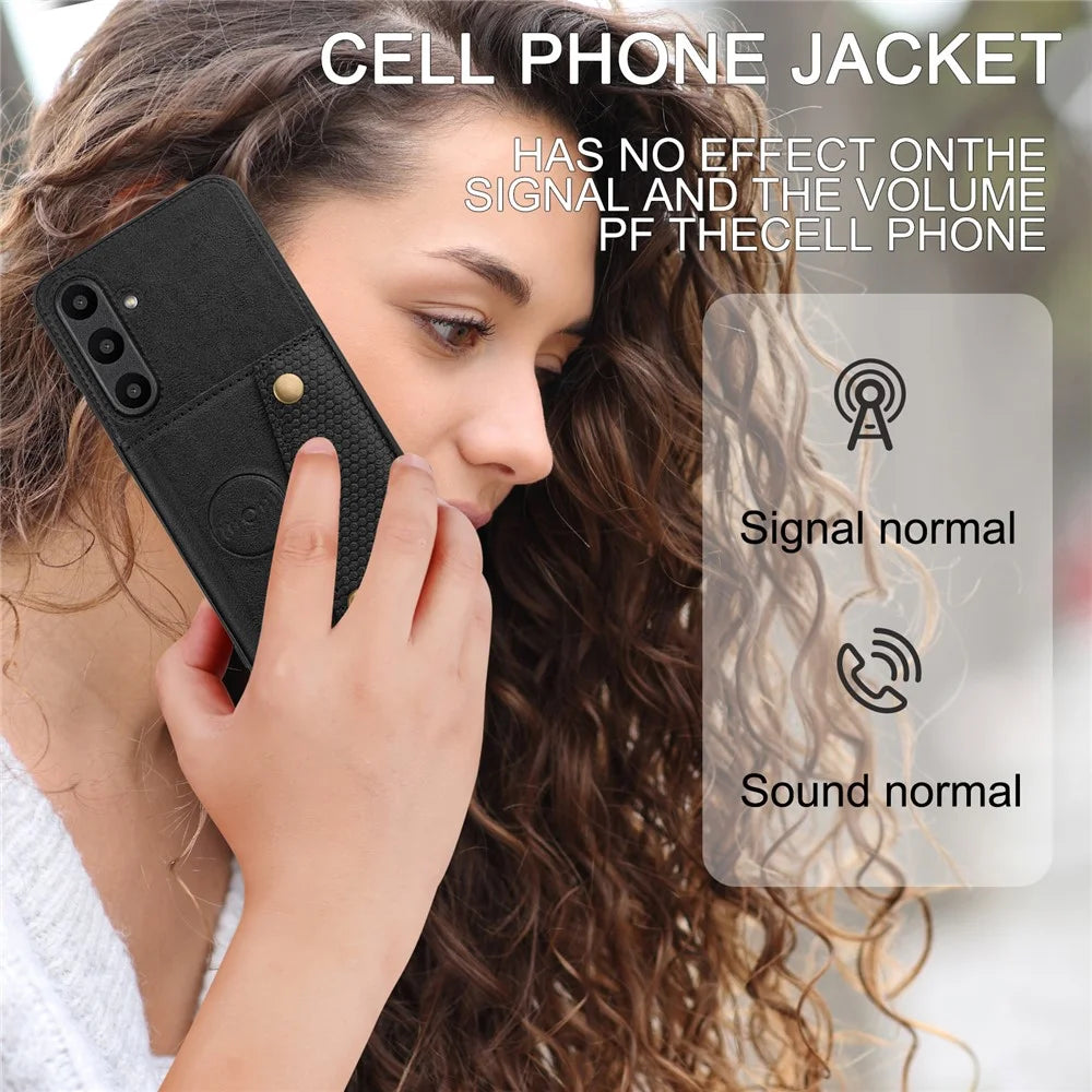 For Samsung Galaxy S24 FE Case Card Slots Kickstand Leather + TPU Phone Cover - Black - 6