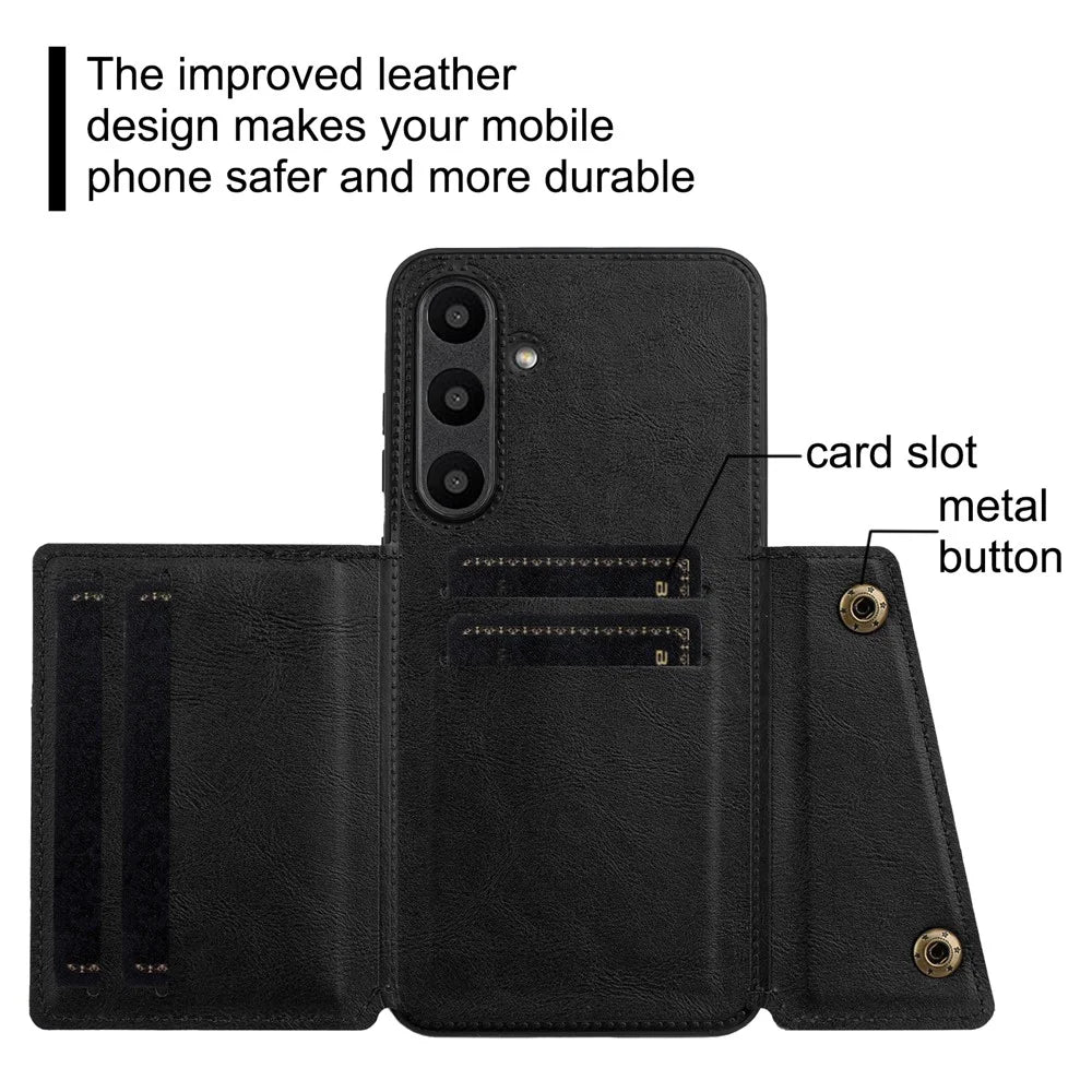 For Samsung Galaxy S24 FE Case Card Slots Kickstand Leather + TPU Phone Cover - Black - 7