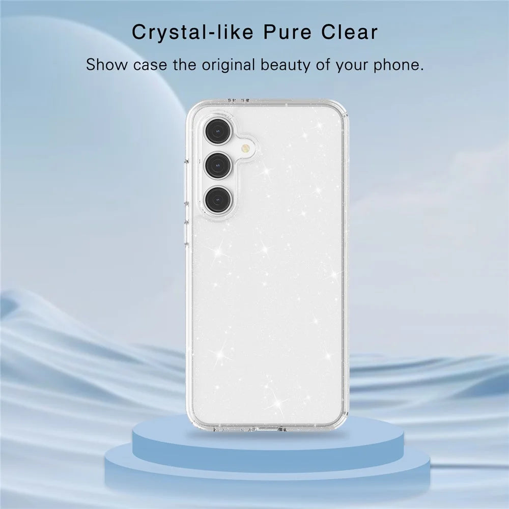 For Samsung Galaxy S24 FE Case TPU+PC Glitter Transparent Phone Cover - Sparkly Glitter White - 6