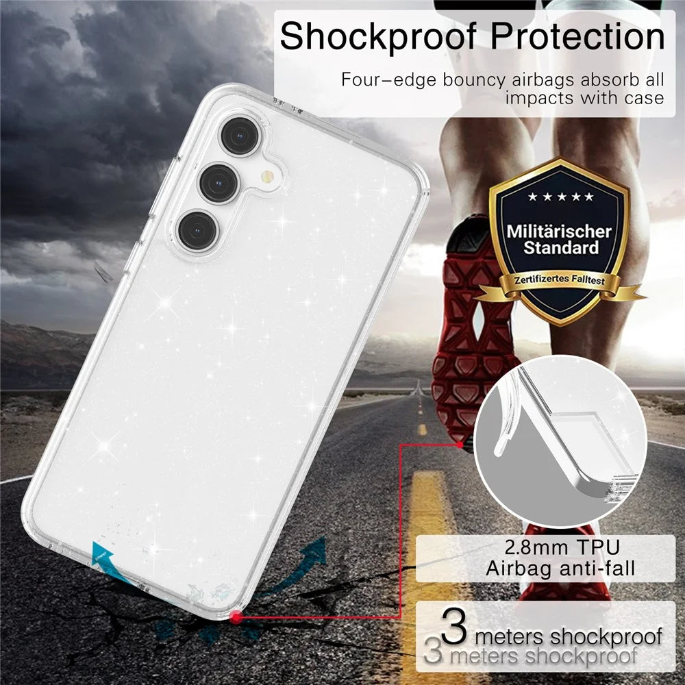 For Samsung Galaxy S24 FE Case TPU+PC Glitter Transparent Phone Cover - Sparkly Glitter White - 7