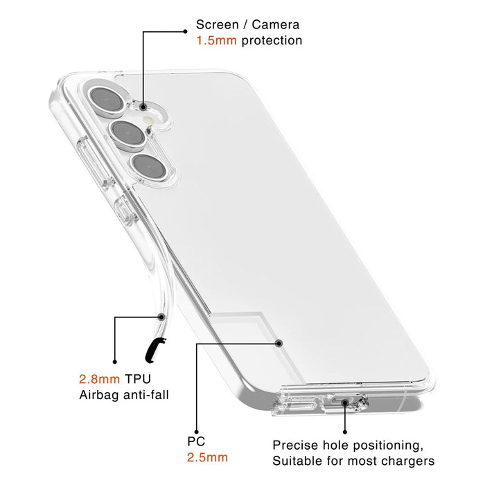 For Samsung Galaxy S24 FE Case PC + TPU Shockproof Clear Phone Cover - Transparent White - 5