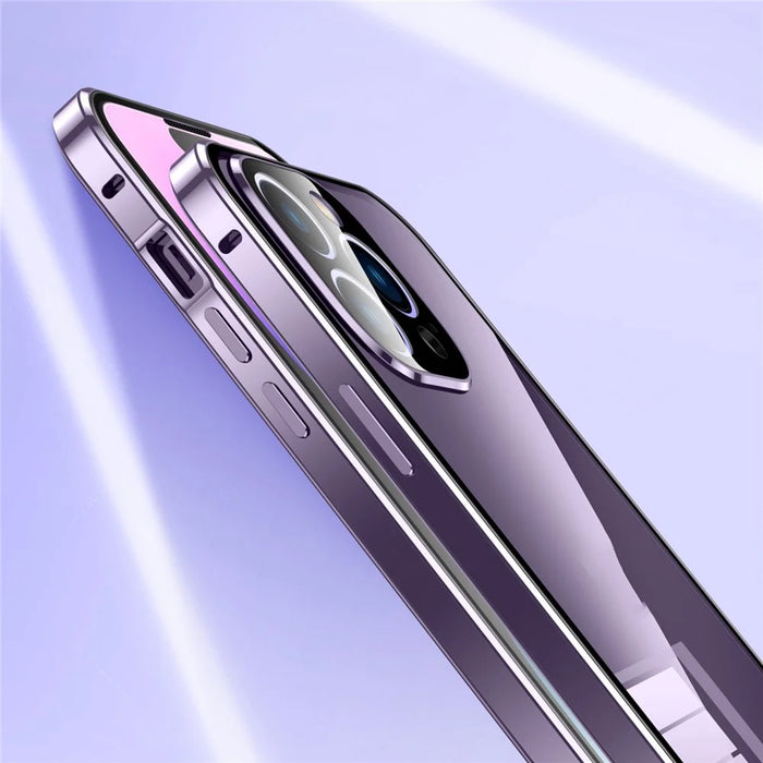 For iPhone 16 Pro Max Case Magnetic Adsorption Double Sides Tempered Glass+Metal Phone Cover with Buckle - Silver - 2