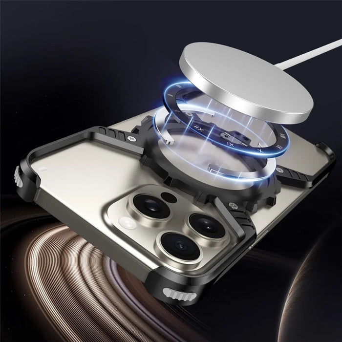 For iPhone 15 Pro Max  /  14 Pro Max  /  13 Pro Max Case Magnetic Kickstand Aluminum Alloy+PC Bumper Phone Cover Heat Dissipation - Desert Gold - 3