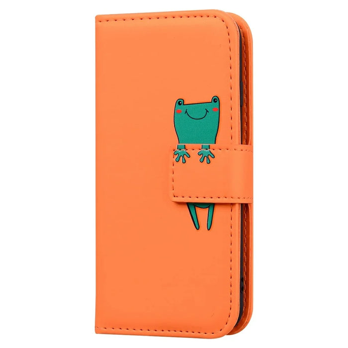 For iPhone 16 Pro Case Cartoon Pattern Wallet Leather Phone Cover - Orange - 7