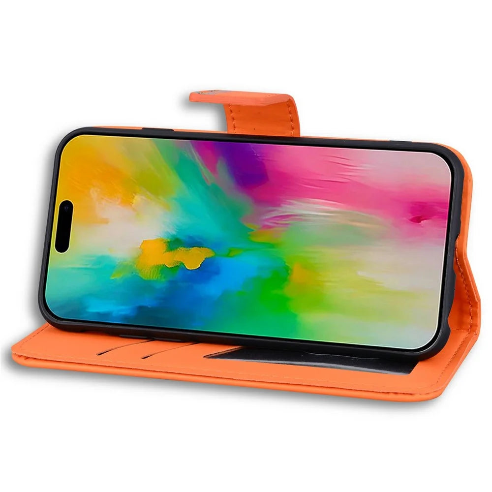 For iPhone 16 Pro Max Case Cartoon Pattern Wallet Leather Phone Cover - Orange - 3