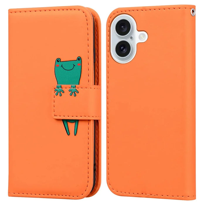 For iPhone 16 Case Cartoon Pattern Wallet Leather Phone Cover - Orange - 1
