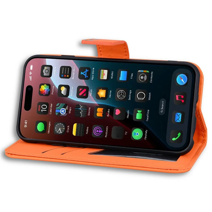 For iPhone 16 Case Cartoon Pattern Wallet Leather Phone Cover - Orange - 3