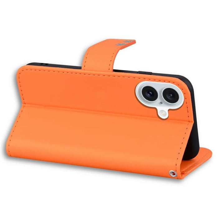 For iPhone 16 Case Cartoon Pattern Wallet Leather Phone Cover - Orange - 4