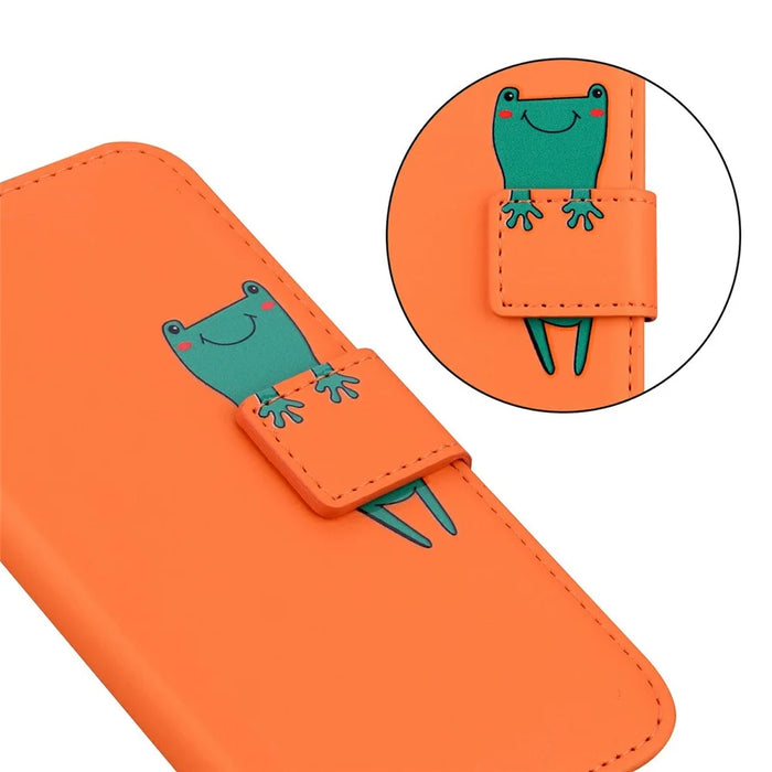 For iPhone 16 Case Cartoon Pattern Wallet Leather Phone Cover - Orange - 5