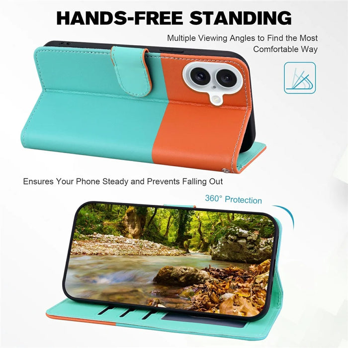 Cartoon Pet Series for iPhone 16 Wallet Phone Case Splicing Leather Flip Cover - Sky Blue - 2