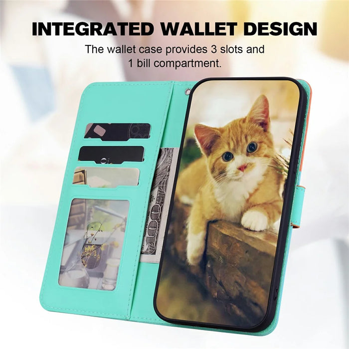 Cartoon Pet Series for iPhone 16 Wallet Phone Case Splicing Leather Flip Cover - Sky Blue - 3