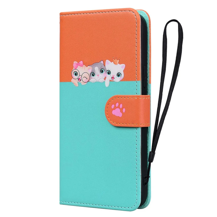 Cartoon Pet Series for iPhone 16 Wallet Phone Case Splicing Leather Flip Cover - Sky Blue - 4