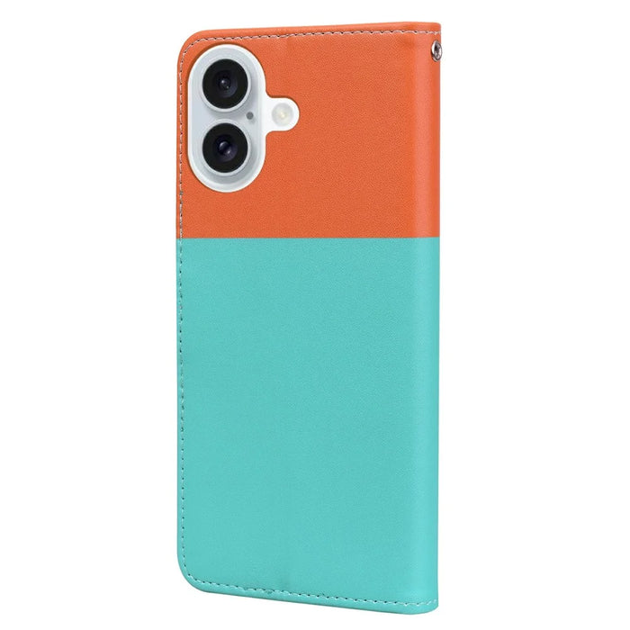 Cartoon Pet Series for iPhone 16 Wallet Phone Case Splicing Leather Flip Cover - Sky Blue - 5
