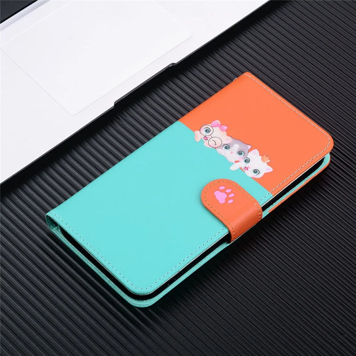 Cartoon Pet Series for iPhone 16 Wallet Phone Case Splicing Leather Flip Cover - Sky Blue - 6